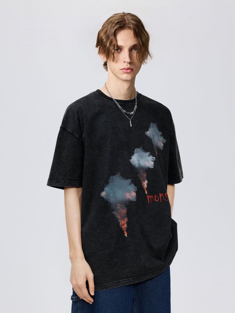 Noir  T Shirts Aelfric Eden Letter Smoke Print Tee - DCK-9987348